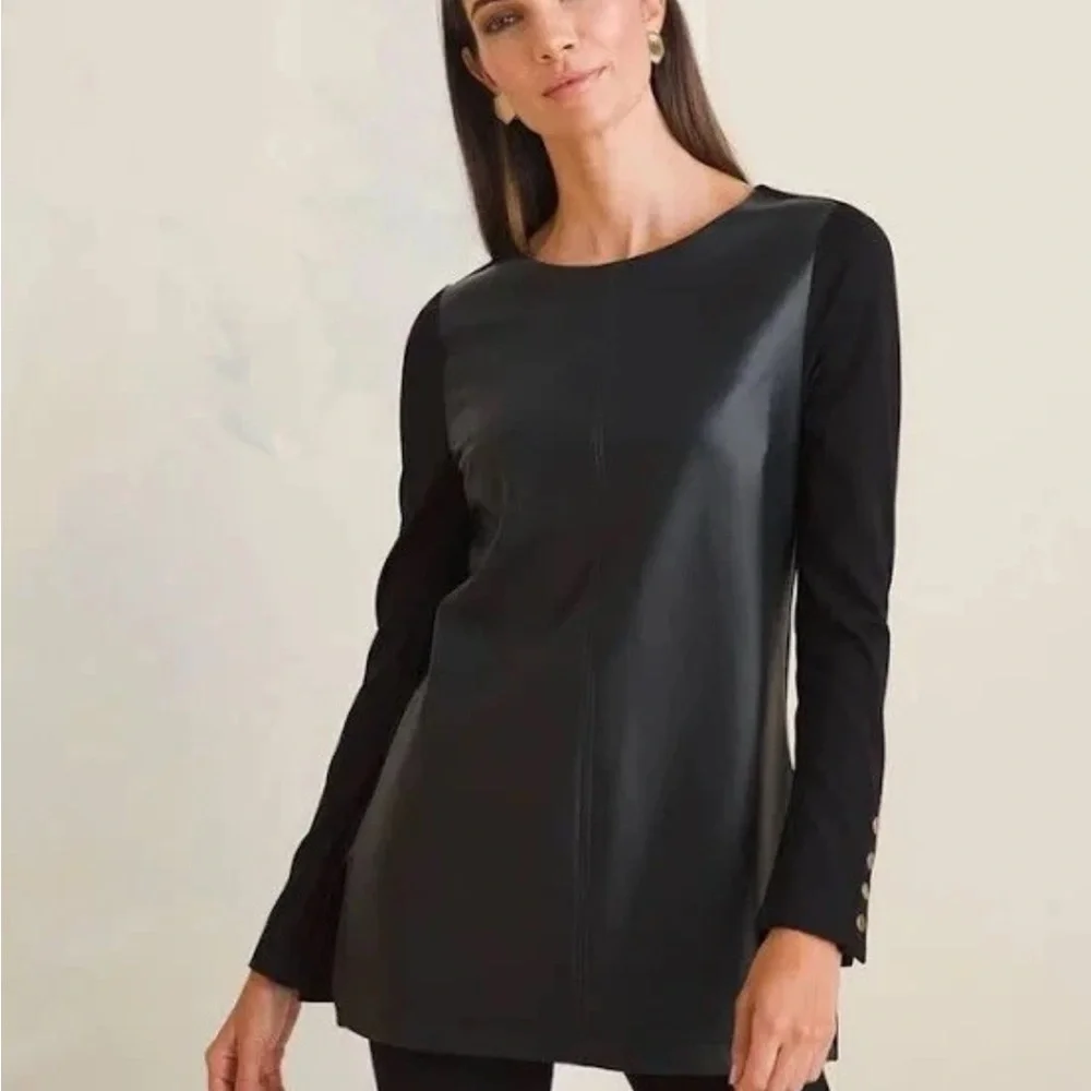 Chico's Navy Faux Leather Front Pointe Tunic size 0 - Picture 2 of 10